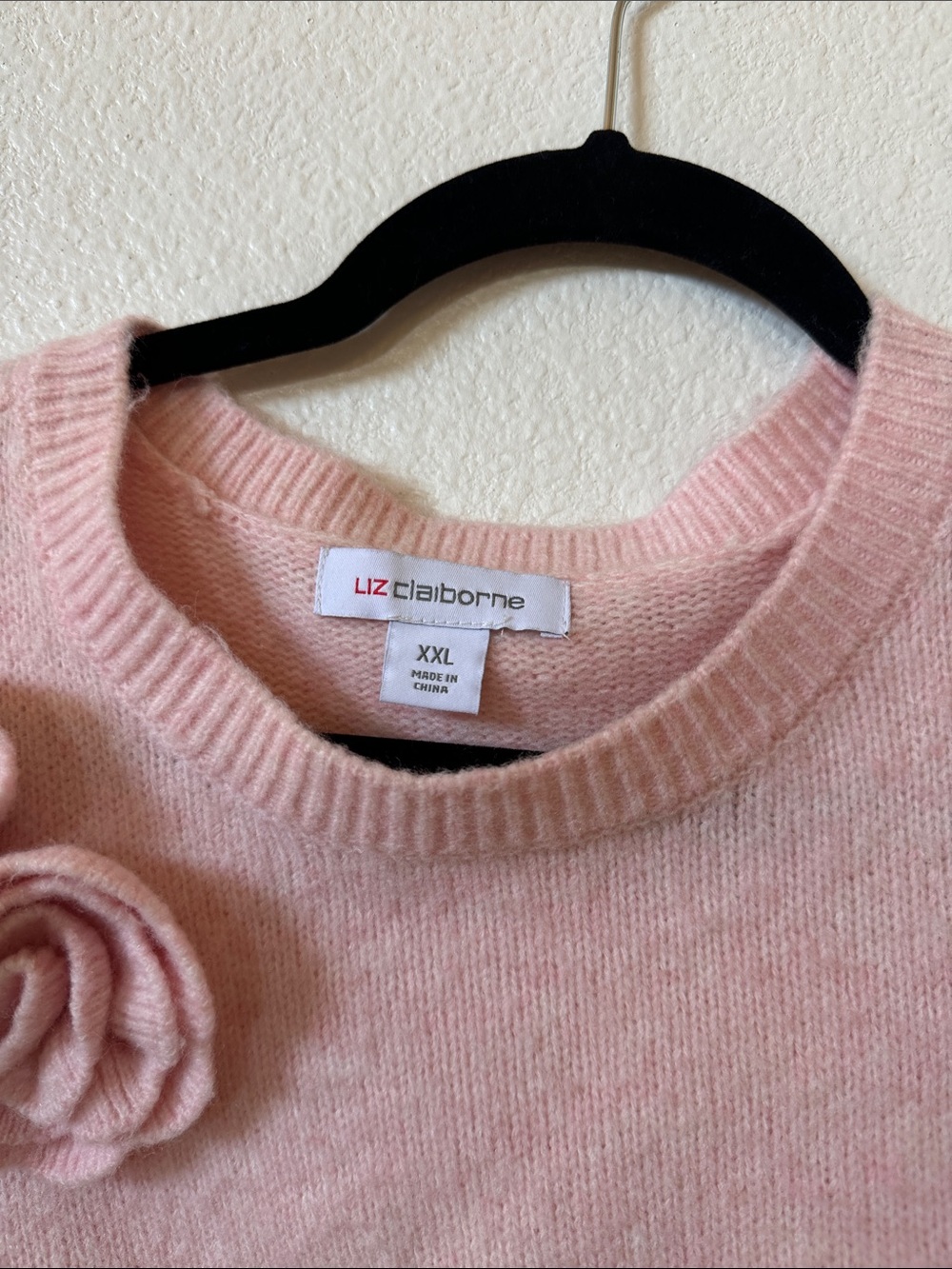 Liz Claiborne Blush Pink Short Sleeve Rosette Sweater - Picture 3 of 11